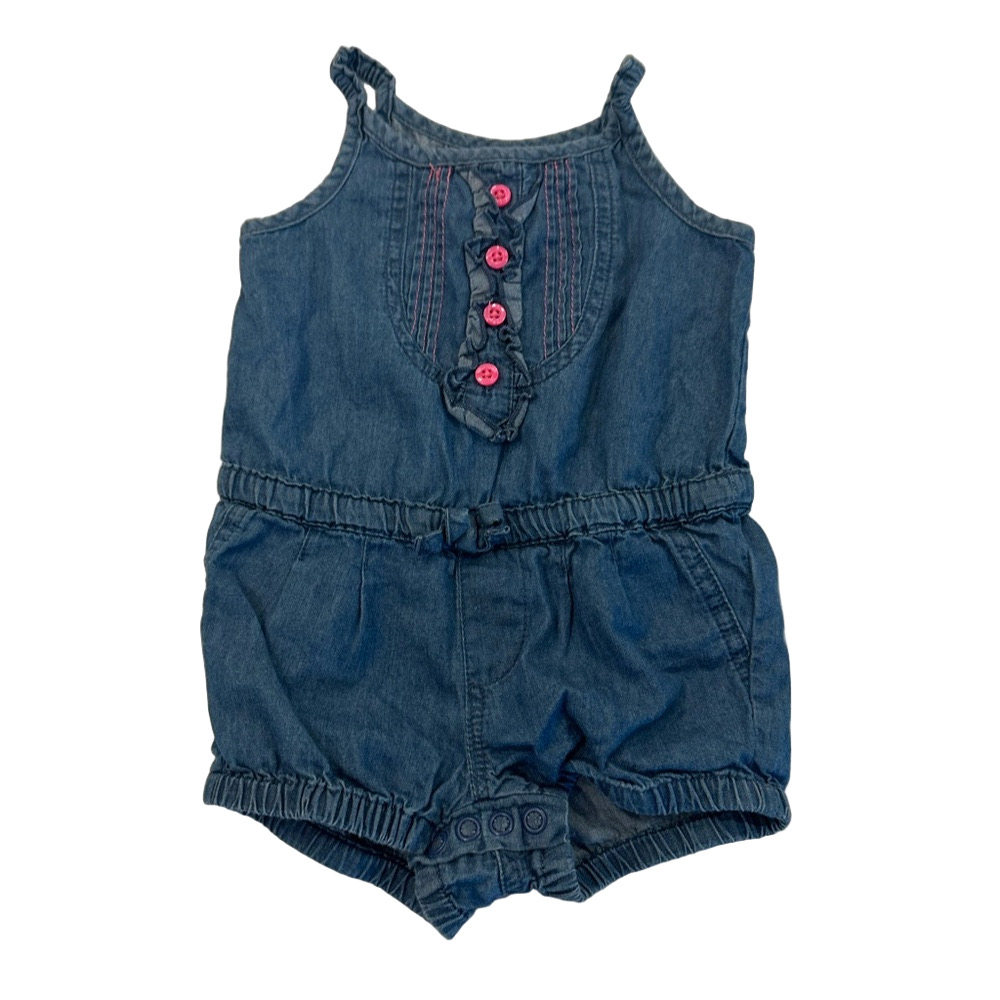 3/20$ Place Baby Denim Chambray Romper with Pink Buttons size 6-9 months